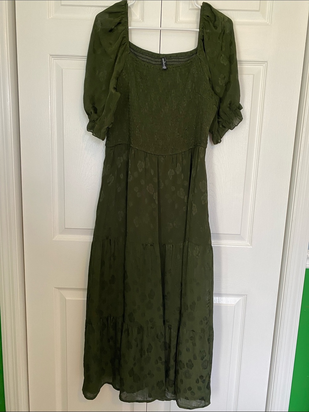 Olive Green Puff Sleeve Maxi Dress